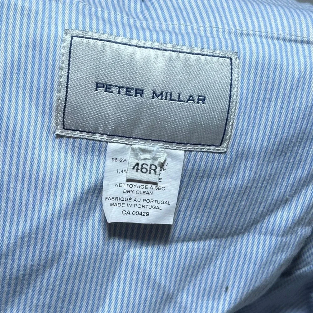 Peter Millar Mens 46R Blue Virgin Wool Blend Flat Front Dress Pants Portugal